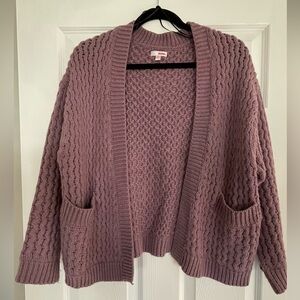 Purple heavy knit cardigan sweater